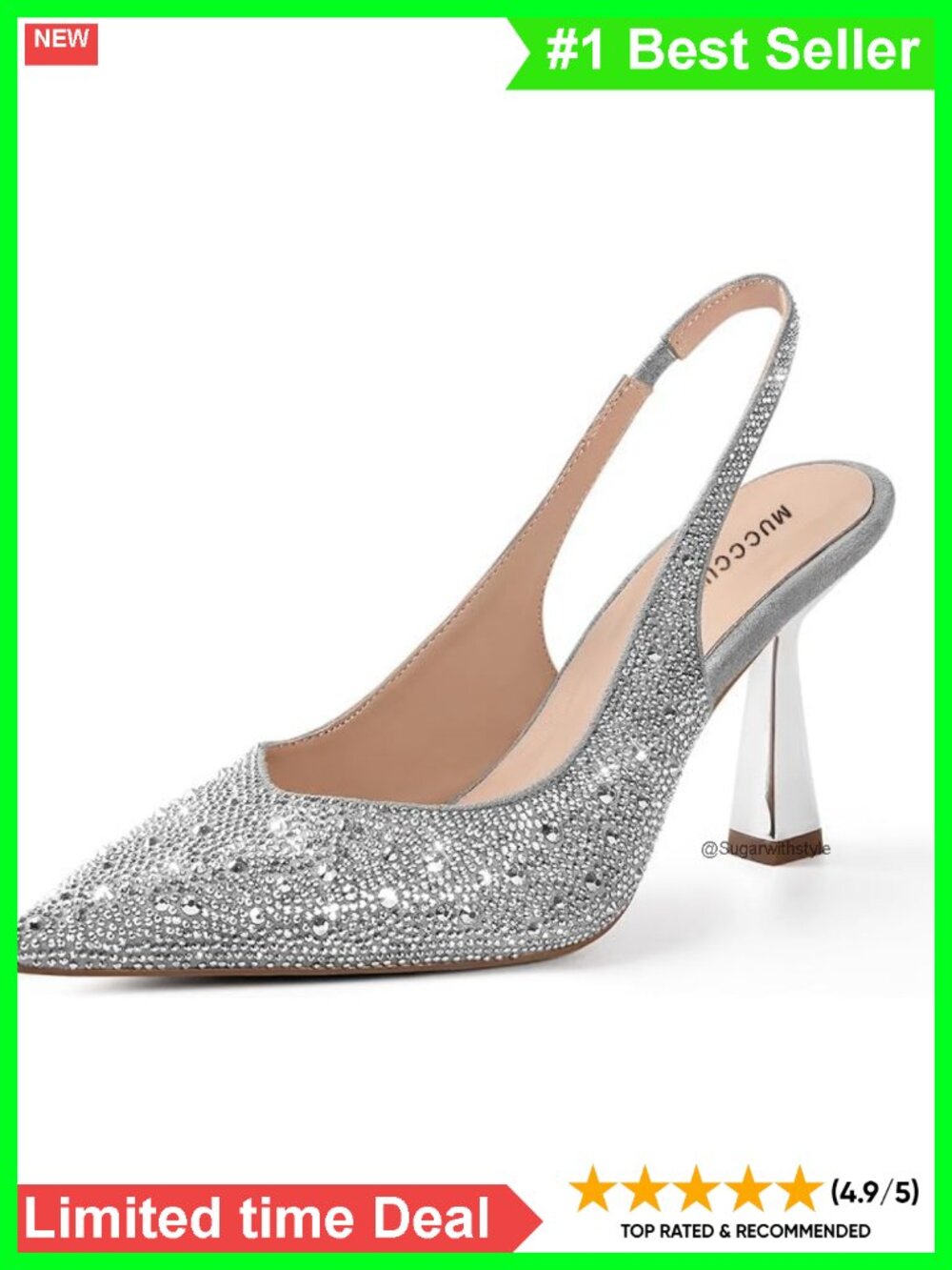 Rhinestone Slingback Pointe Toe Kitten Heels 3.25 Inch Women's Pumps